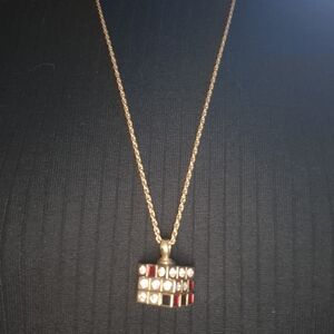 Swarovski Rubix Cube Gold Necklace with Red and Silver Accents